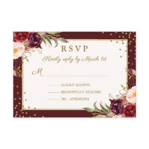 Quinceanera Burgundy Gold floral Sparkle RSVP