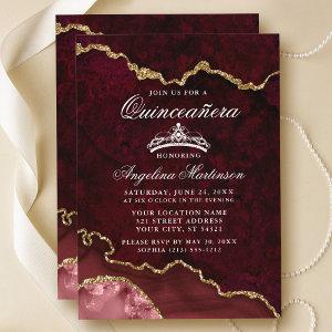 Quinceanera Burgundy Gold Marble Agate Geode