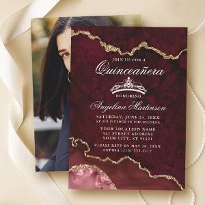 Quinceanera Burgundy Gold Marble Agate Geode Photo