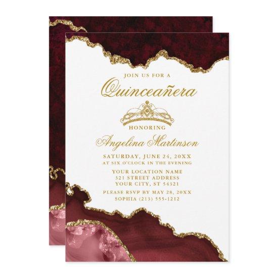 Quinceanera Burgundy Gold Marble Crown