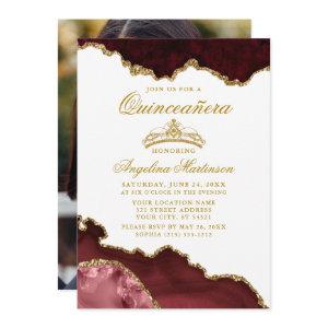 Quinceanera Burgundy Gold Marble Crown Photo