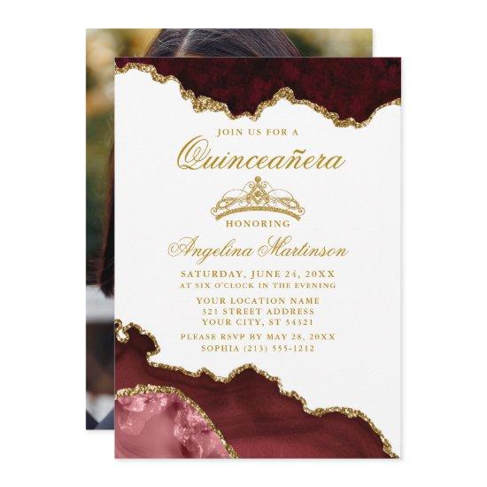 Quinceanera Burgundy Gold Marble Crown Photo
