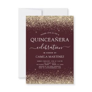 Quinceanera Burgundy Gold Modern Glitter Sparkle