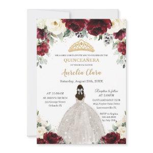 Quinceañera Burgundy Ivory White Floral Princess