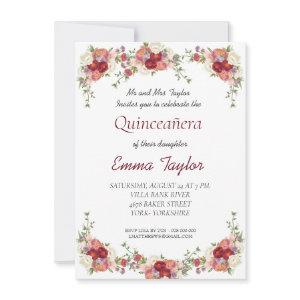 Quinceañera Burgundy Peony Floral Birthday