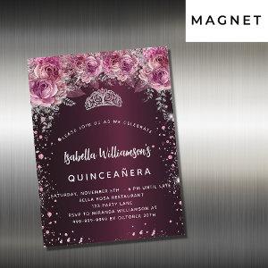 Quinceanera burgundy pink floral tiara luxury