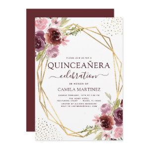 Quinceanera Burgundy Pink Modern Geometric Floral