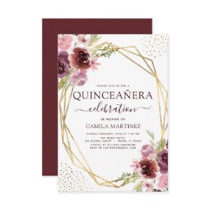 Quinceanera Burgundy Pink Modern Geometric Floral