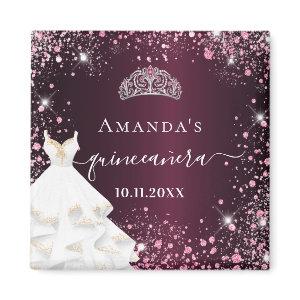 Quinceanera burgundy pink tiara dress name magnet