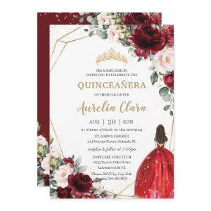 Quinceañera Burgundy Red Blush Floral Princess