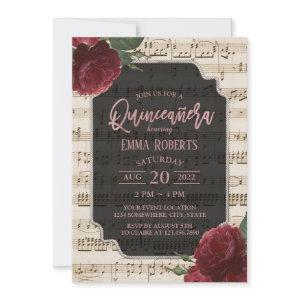 Quinceanera Burgundy Red Floral Music Birthday