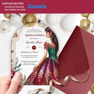 Quinceañera Burgundy Red Green Gold Dress Quince Acrylic