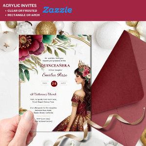 Quinceañera Burgundy Red Green Gold Dress Quince Acrylic