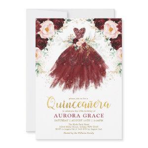 Quinceañera Burgundy Rose Flower Princess Birthday