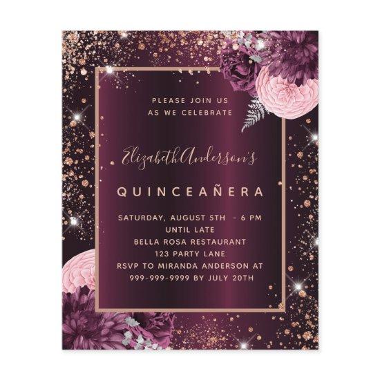 Quinceanera burgundy rose gold budget  flyer