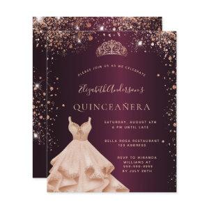 Quinceanera burgundy rose gold dress