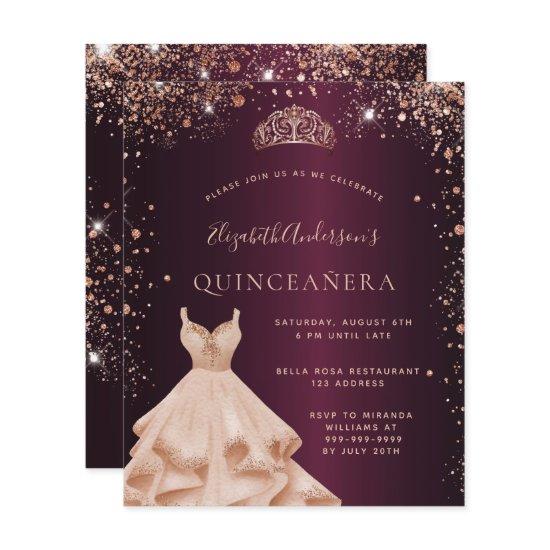 Quinceanera burgundy rose gold dress