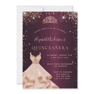 Quinceanera burgundy rose gold dress
