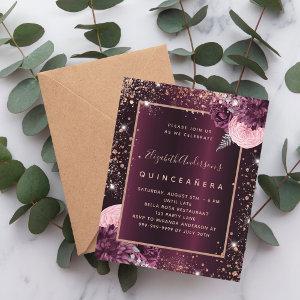 Quinceanera burgundy rose gold floral