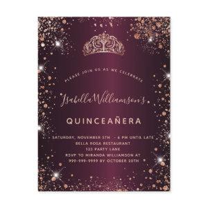Quinceanera burgundy rose gold glitter dust tiara  postcard