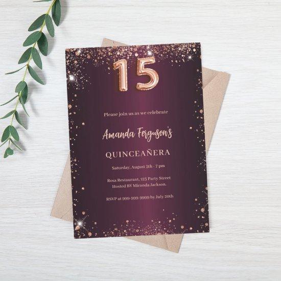 Quinceanera burgundy rose gold