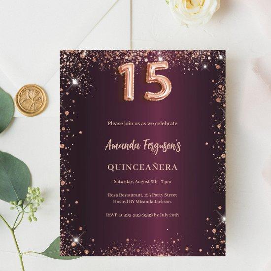 Quinceanera burgundy rose gold