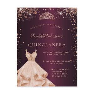 Quinceanera burgundy rose gold sparkles dress  postcard