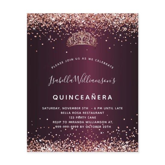 Quinceanera burgundy rose gold tiara
