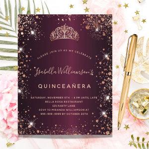 Quinceanera burgundy rose gold tiara