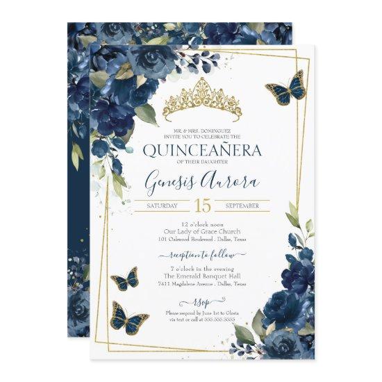 Quinceañera Butterfly Blue Watercolor Floral