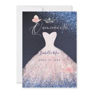Quinceanera Butterfly Blush Glitter Gown Navy