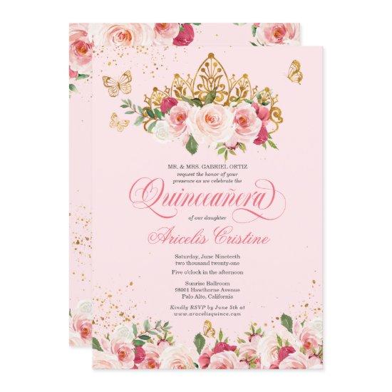 Quinceañera Butterfly & Blush Pink Watercolor Rose