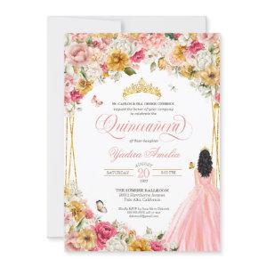 Quinceanera Butterfly Blush Pink Yellow Floral In