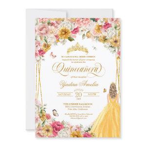 Quinceanera Butterfly Blush Pink Yellow Floral In