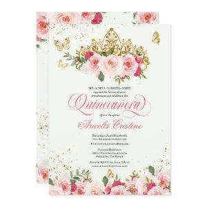 Quinceañera Butterfly Mint & Pink Watercolor Rose
