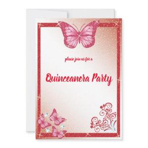 quinceanera butterfly red glitter elegant diamond