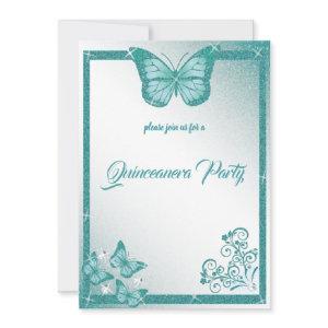 quinceanera butterfly turquoise glitter elegant