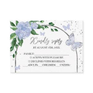 Quinceanera Butterflys Dusty Blue Blush Gown Enclosure Card