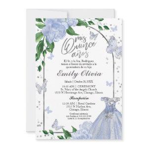Quinceanera Butterflys Dusty Blue Gown Spanish