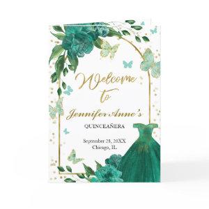 Quinceanera Butterflys Emerald Green Gown Programs
