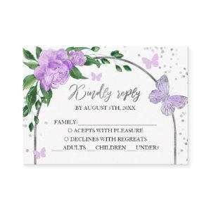 Quinceanera Butterflys Lavender Blush Gown Enclosure Card