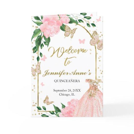 Quinceanera Butterflys Pink Blush Gown Programs