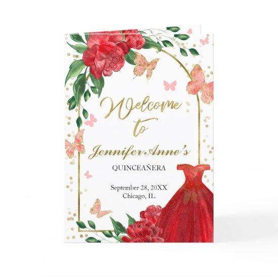Quinceanera Butterflys Red Gown Programs