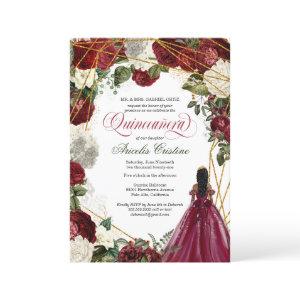 Quinceanera celebration burgundy floral afrolatina
