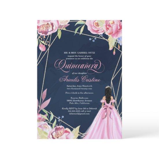 Quinceanera celebration pink and navy blue & gown