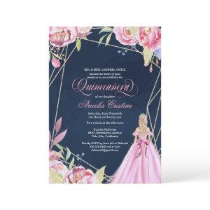 Quinceanera celebration pink and navy blue & gown