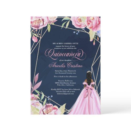 Quinceanera celebration pink navy blue afrolatina