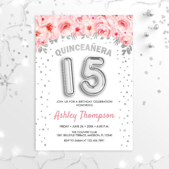 Quinceanera Celebration - Pink Silver Balloons
