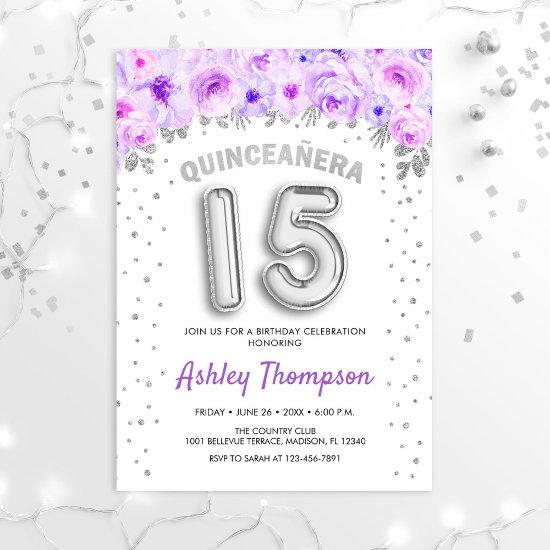 Quinceanera Celebration - Purple Silver Balloons