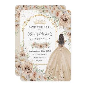 Quinceañera  Champagne Beige Cream Floral Princess Save The Date